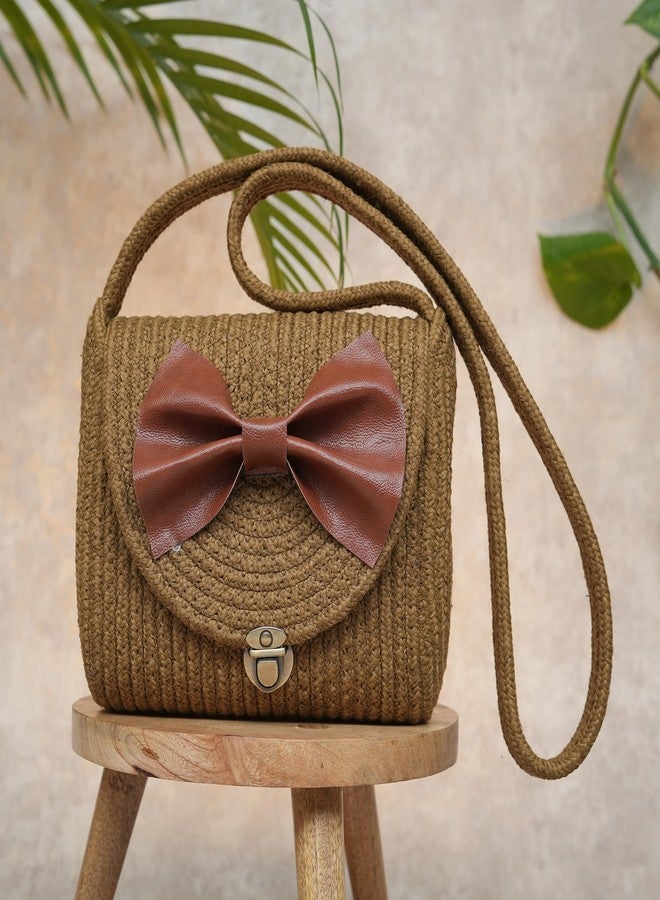 Ariya Women Sling Bag with Leather Bow (4056 | Brown) Handcrafted PP & Cotton Blend Shoulder Purse, Perfect for Ladies & Girls, Lightweight Crossbody Bag for Daily Use, Casual, Travel & All Occasions - Image 2